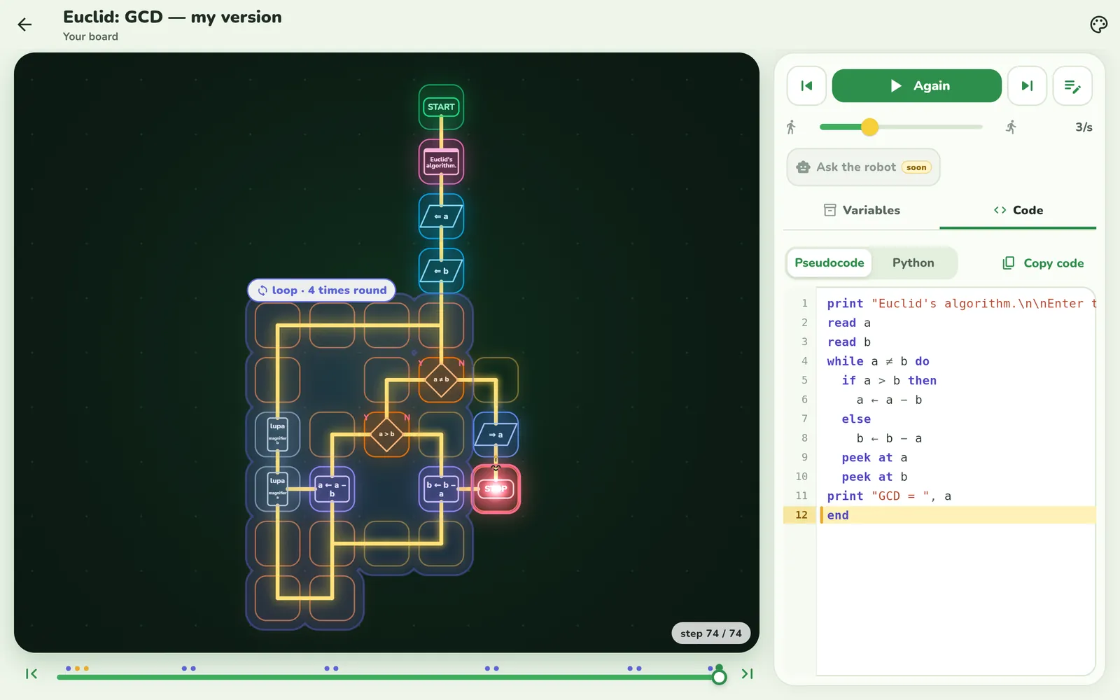 The GCD board next to the code panel