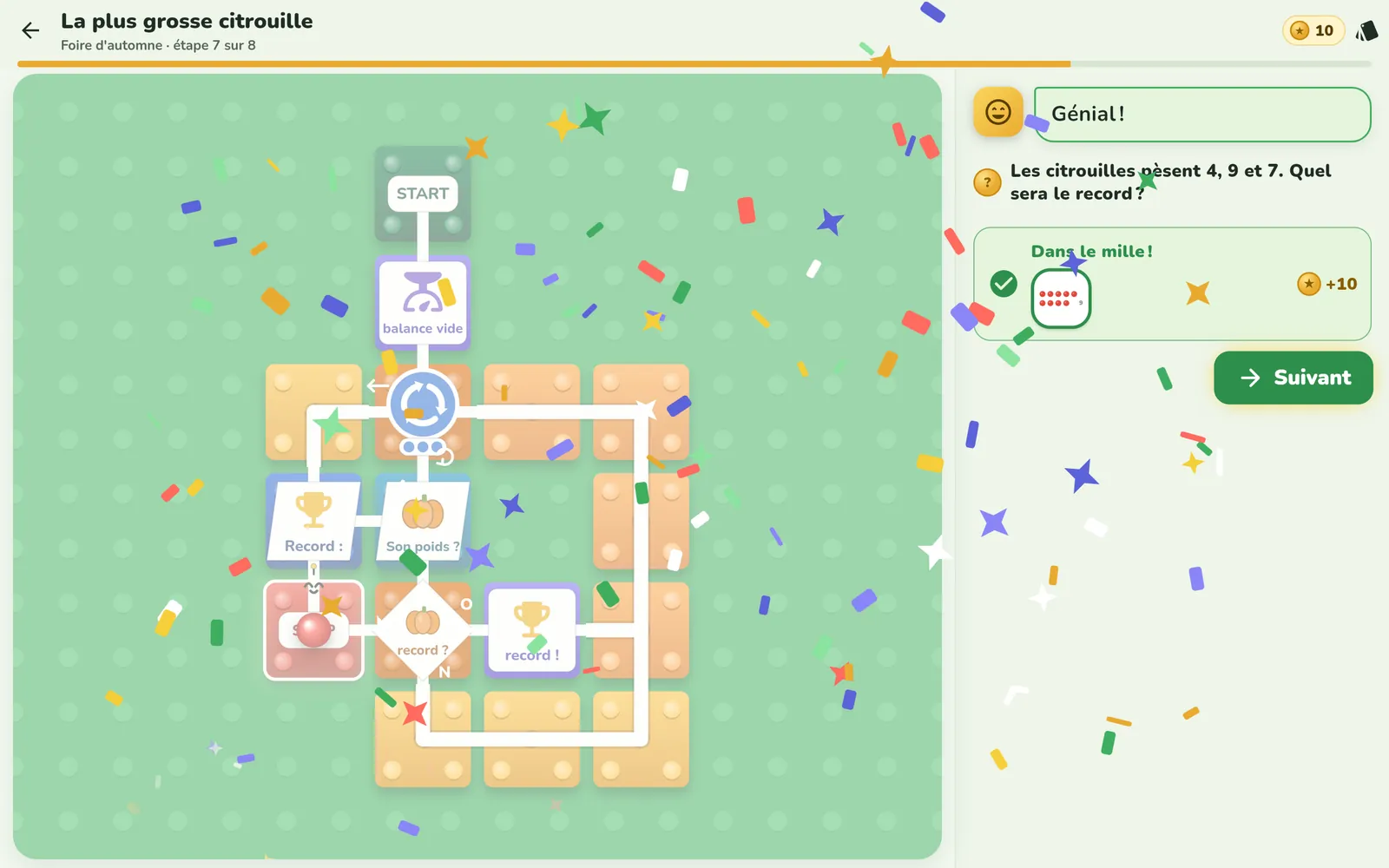 Bonne réponse 9 et confettis