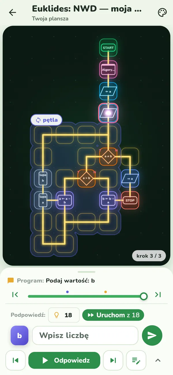 Przebieg programu na telefonie